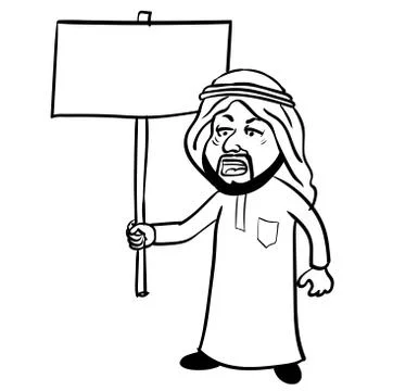 Cartoon Islam Arab man Protestor-Vector Sketch Stock Illustration