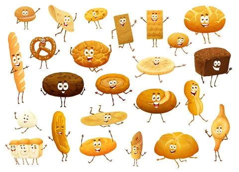 Cartoon isolated bread and bakery funny characters 스톡 일러스트