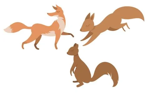 Cartoon isolated flat drawn animals Stock Illustration