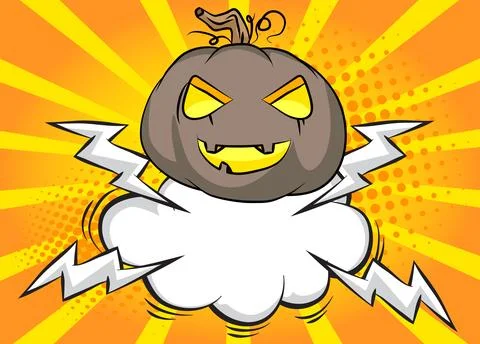 Cartoon Jack O' Lantern with blank speech bubble, comic book Halloween Pump.. Stock Illustration
