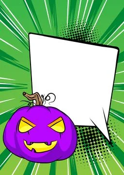 Cartoon Jack O' Lantern with blank speech bubble, comic book Halloween Pump.. Stockillustratie