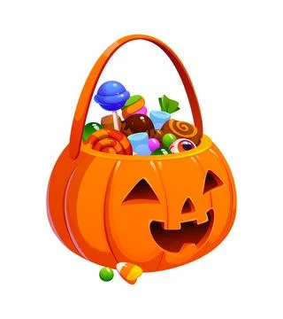 Cartoon Jack o lantern bucket with Halloween sweet Stock Illustration