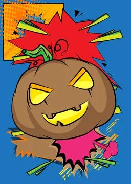 Cartoon Jack O' Lantern, comic book Halloween Pumpkin. Retro vector comics .. イラスト素材