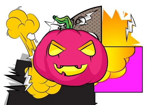 Cartoon Jack O' Lantern, comic book Halloween Pumpkin. Retro vector comics .. イラスト素材