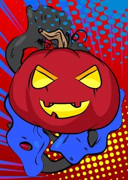 Cartoon Jack O' Lantern, comic book Halloween Pumpkin. Retro vector comics .. Stock Illustration
