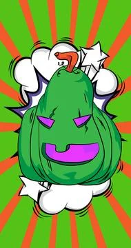 Cartoon Jack O' Lantern, comic book Halloween Pumpkin. Retro vector comics .. イラスト素材