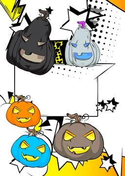 Cartoon Jack-O-Lantern, Halloween Pumpkin with blank speech bubble, comic b.. Stock Illustration