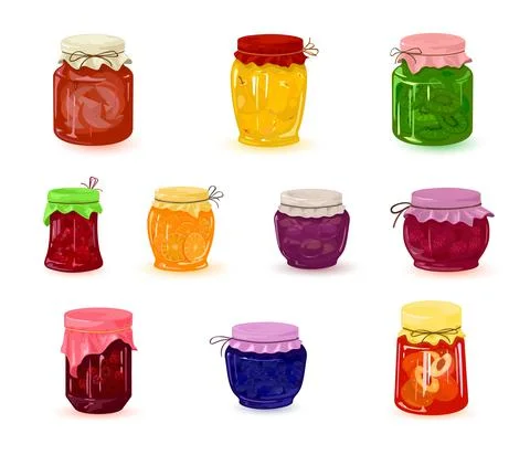 Cartoon jars with jam set Stock Illustration