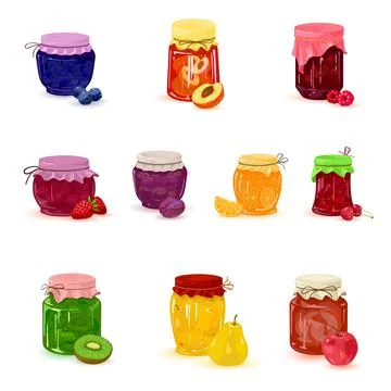 Cartoon jars with jam set Stock Illustration