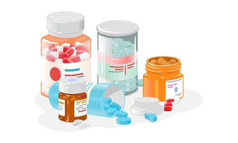 Cartoon jars with pills set Illustrazione stock