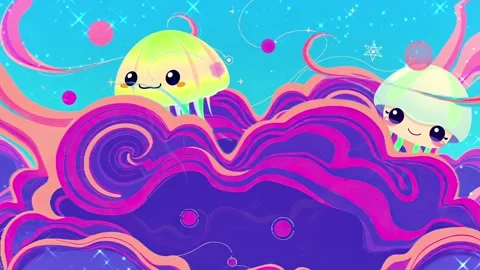 Cartoon Jellyfish Clouds Animation Background Video Video stock 301360856