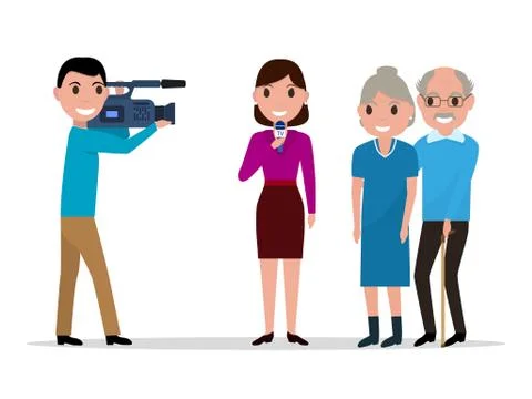 Cartoon journalist interviewing elderly Stock Illustration