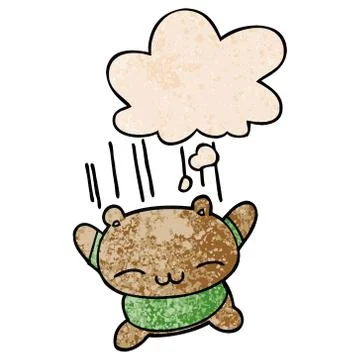 Cartoon jumping bear and thought bubble in grunge texture pattern style 스톡 일러스트