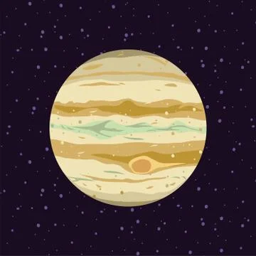 Cartoon of Jupiter, solar system planets. Astronomical observatory and stars Stock Illustration