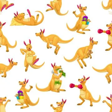 Cartoon kangaroo animals vector seamless pattern Illustrazione stock