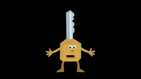 Cartoon Key. 3rd Pose Not Know with Animated Face. Alpha Channel 스톡 동영상 72462284