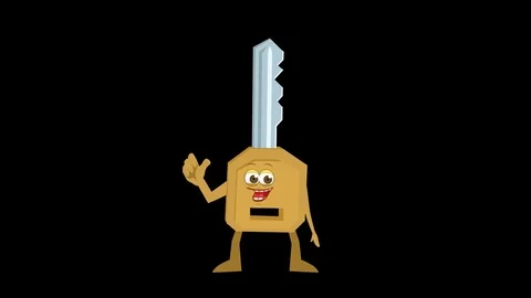 Cartoon Key. 5th Pose Good with Animated Face. Alpha Channel 스톡 동영상 72462290