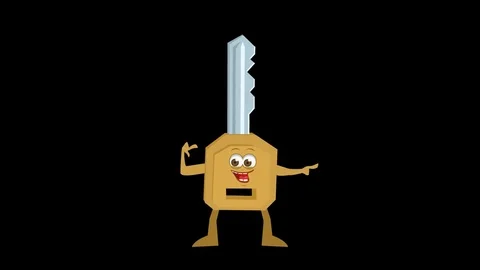 Cartoon Key. 9th Pose Pointer Right with Animated Face. Alpha 스톡 동영상 72462278