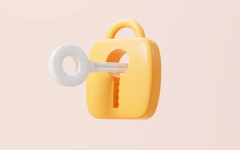 Cartoon key and encryption shield, 3d rendering. Stock Illustration