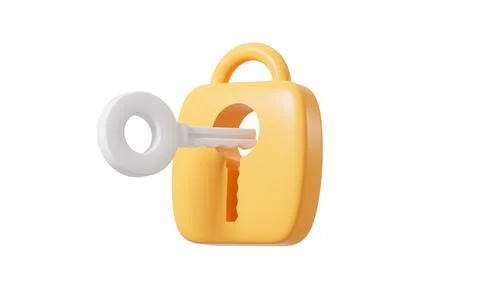 Cartoon key and encryption shield, 3d rendering. Stock Illustration