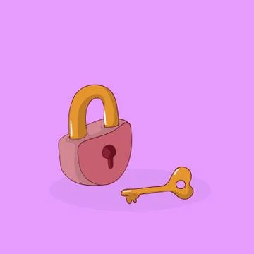 Cartoon key with padlock icon in comic style Stock Illustration