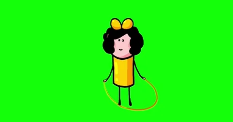 Cartoon kid character moves Julia isolated skipping rope non stop loop play Stock Footage 250623982