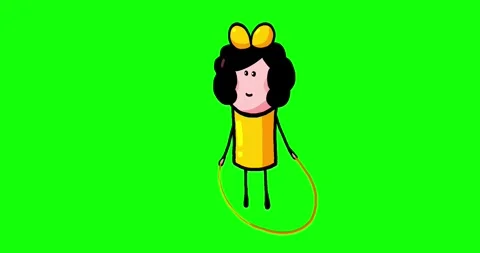Cartoon kid character moves Julia isolated skipping rope long loop play Stock Footage 253178221