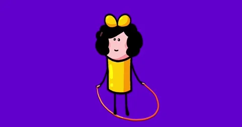 Cartoon kid character moves Julia skipping rope non stop... Stock Footage 253370853