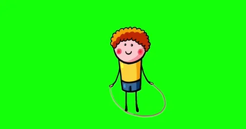 Cartoon kid character moves Peter boy isolated skipping rope non stop loop play Stock Footage 251444990