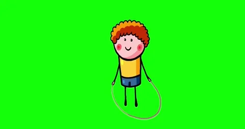 Cartoon kid character moves Peter boy isolated skipping rope long loop play Stock Footage 253178981