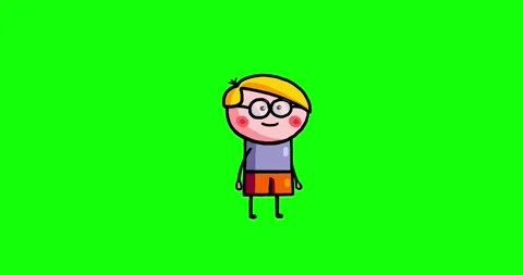 Cartoon kid character Yanec boy isolated skipping rope non stop loop play Stock Footage 258017546