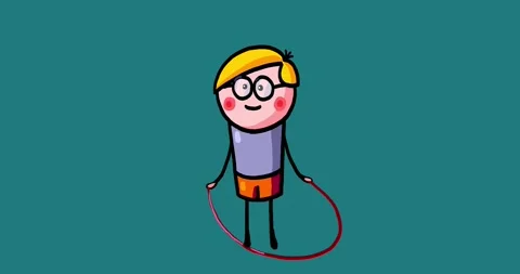 Cartoon kid character Yanec boy isolated skipping rope non stop loop play Stock Footage 258018257