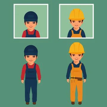 Cartoon kid construction worker Stock Illustration