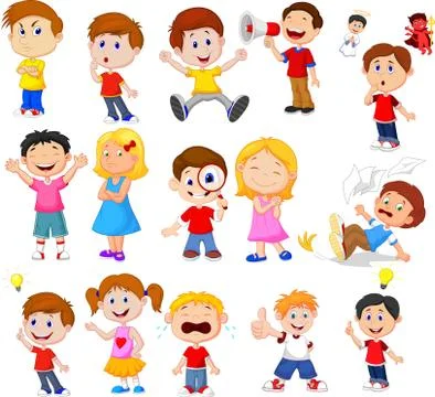 Cartoon kids with different expression Stock Illustration