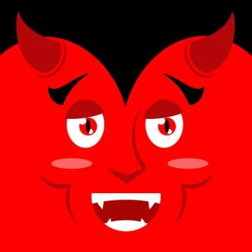 Cartoon kind good devil face on red background. Joy of Satan emotion. Optimis Illustrazione stock