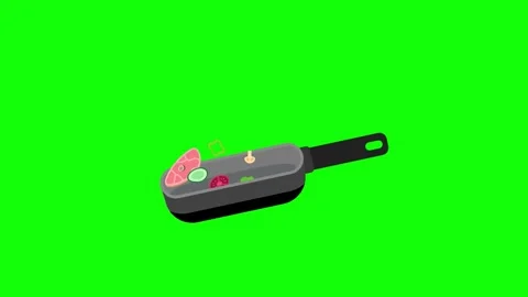 Cartoon Kitchen Pan On Green Background 4K. Stock Footage 253619455
