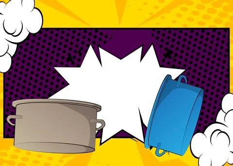 Cartoon Kitchen Pot with blank speech bubble, comic book Food background. R.. 스톡 일러스트