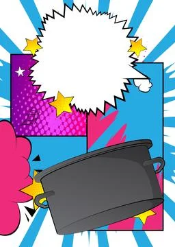 Cartoon Kitchen Pot with blank speech bubble, comic book Food background. R.. 스톡 일러스트