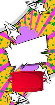 Cartoon Kitchen Pot with blank speech bubble, comic book Food background. R.. 스톡 일러스트