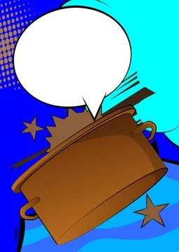 Cartoon Kitchen Pot with blank speech bubble, comic book Food background. R.. 스톡 일러스트