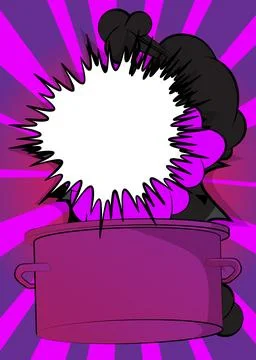 Cartoon Kitchen Pot with blank speech bubble, comic book Food background. R.. Stock Illustration