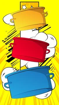 Cartoon Kitchen Pot, comic book Food. Retro vector comics pop art design. Stock-Illustration