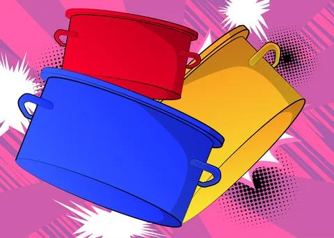 Cartoon Kitchen Pot, comic book Food. Retro vector comics pop art design. Stock-Illustration