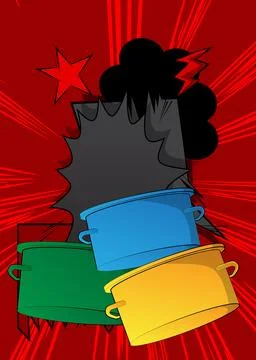 Cartoon Kitchen Pot, comic book Food. Retro vector comics pop art design. Stock-Illustration