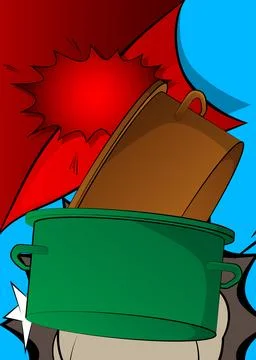 Cartoon Kitchen Pot, comic book Food. Retro vector comics pop art design. Stock-Illustration
