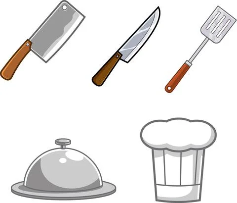 Cartoon Kitchen Tools And Equipments. Vector Hand Drawn Collection Set Stock-Illustration