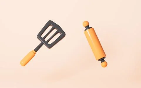 Cartoon kitchenware in the white background, 3d rendering. Stock Illustration