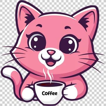 Cartoon of a kitten drinking coffee. Stock Illustration
