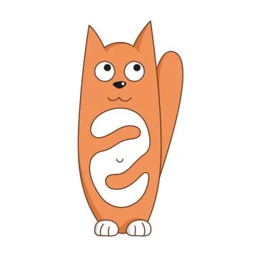 Cartoon kitty, vector illustration of funny cute orange cat with white tummy Stock Illustration
