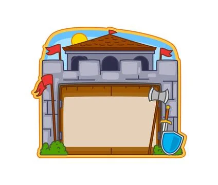 Cartoon knight castle note frame with tower Stock Illustration
